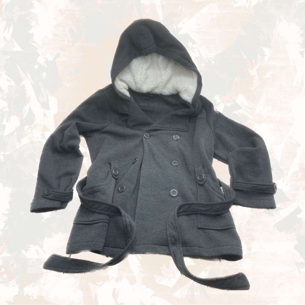 New Look 1X women’s Charcoal Double-Breasted fleece lined hooded Pea Coat